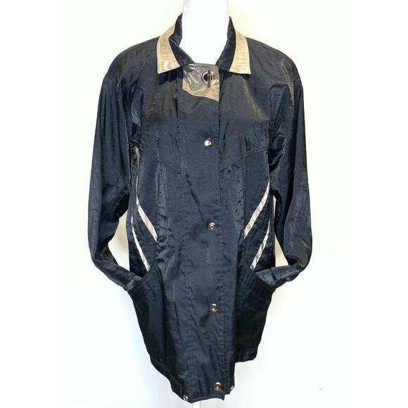 Braetan Bt2 women Black Gold Collar Rain Windbreaker Jacket Coat sz small - Picture 2 of 12